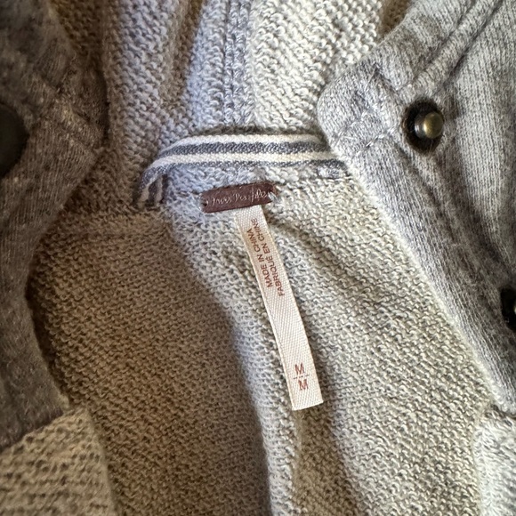 Free People Light Blue Distressed Jean Jacket with Gray Hoodie - Picture 2 of 4